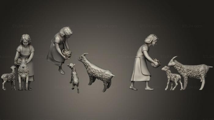 Статуэтки люди (Девочка и козы, STKH_0221) 3D модель для ЧПУ станка